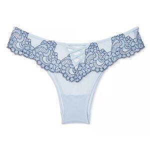 Victoria's Secret Boho Floral Embroidery Brazilian Panty Blue